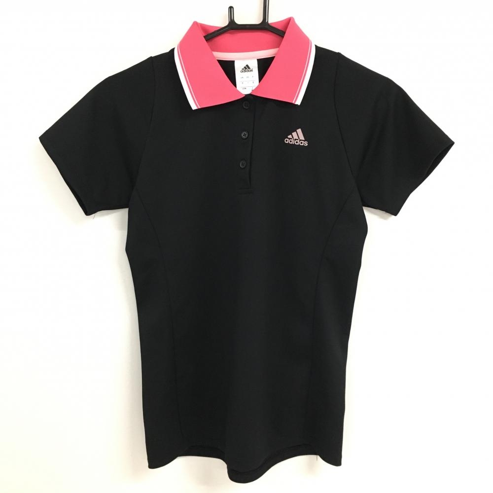 【超美品】アディダス 半袖ポロシャツ 黒×ピンク 襟ライン climalite レディース M ゴルフウェア adidas