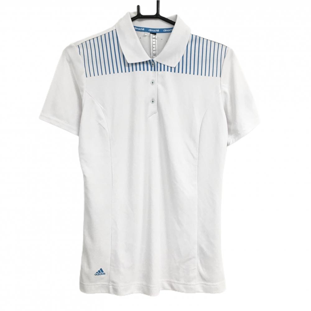 【美品】アディダス 半袖ポロシャツ 白×ライトブルー 肩ライン ワイアラエカントリークラブ  レディース OT ゴルフウェア adidas