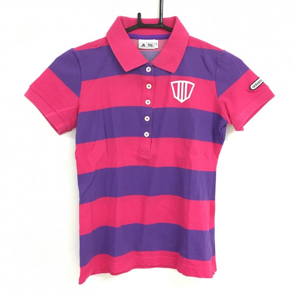【超美品】アディダス 半袖ポロシャツ ピンク×パープル ボーダー レディース S/P ゴルフウェア adidas