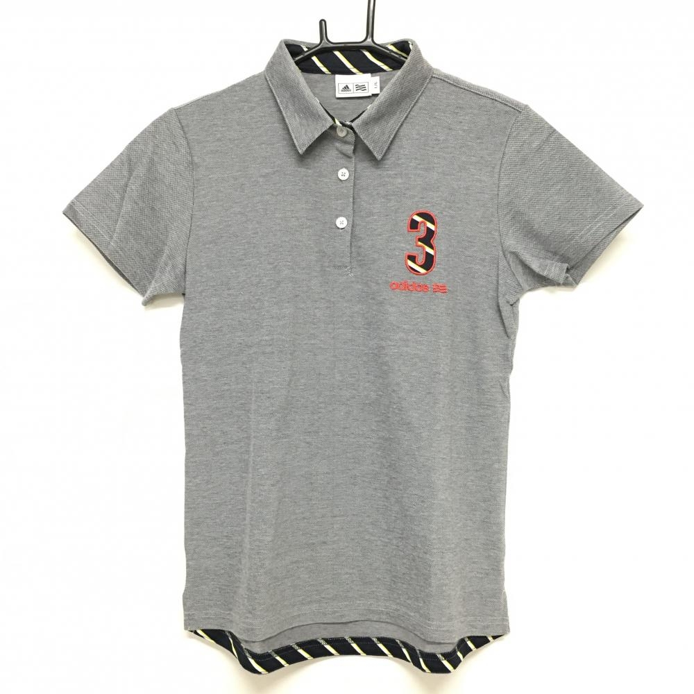 【超美品】アディダス 半袖ポロシャツ ネイビー×白 シャンブレー 胸ワッペン レディース L/G ゴルフウェア adidas