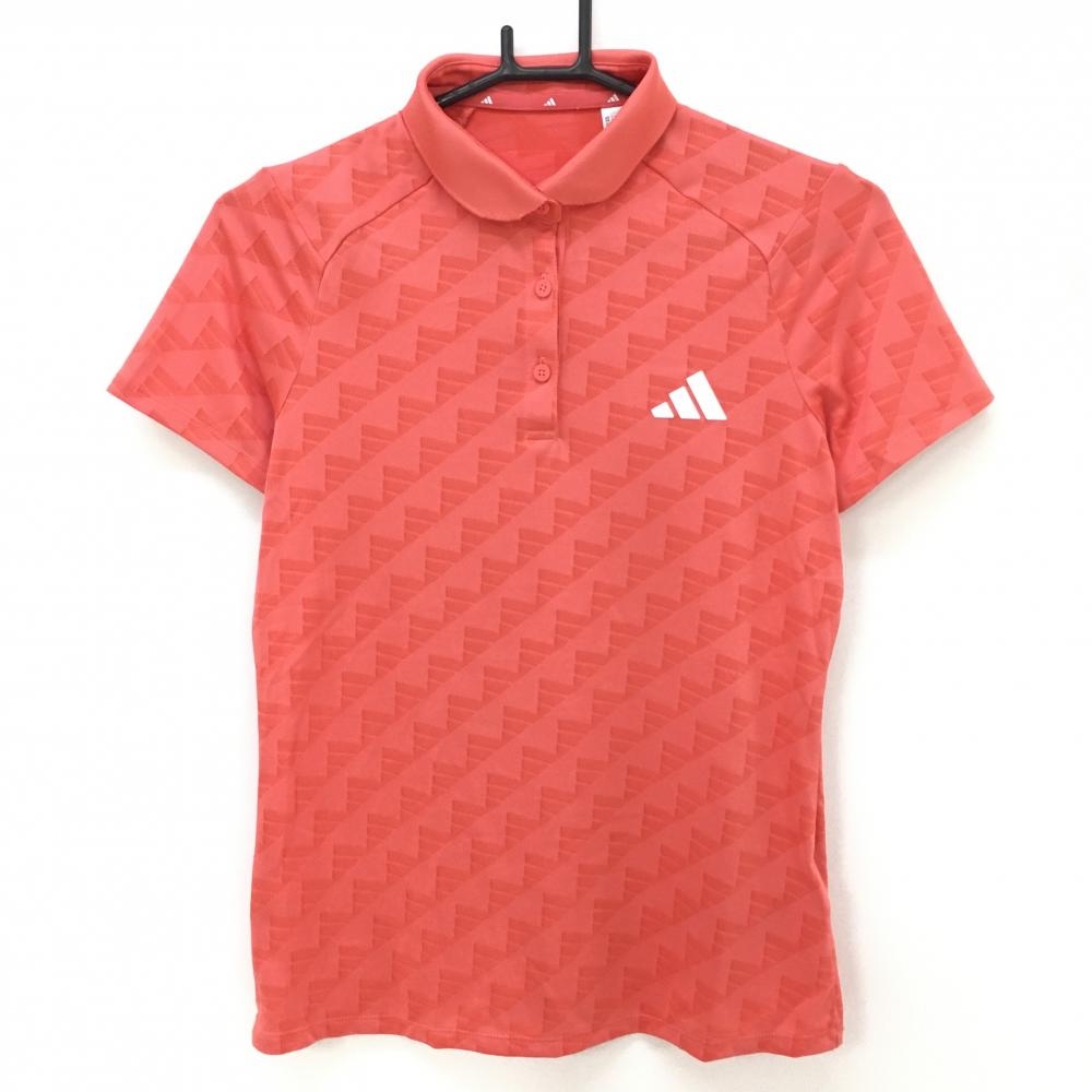 【超美品】アディダス 半袖ポロシャツ サーモンピンク ロゴ織生地 HEAT RDY レディース M ゴルフウェア 2023年モデル adidas