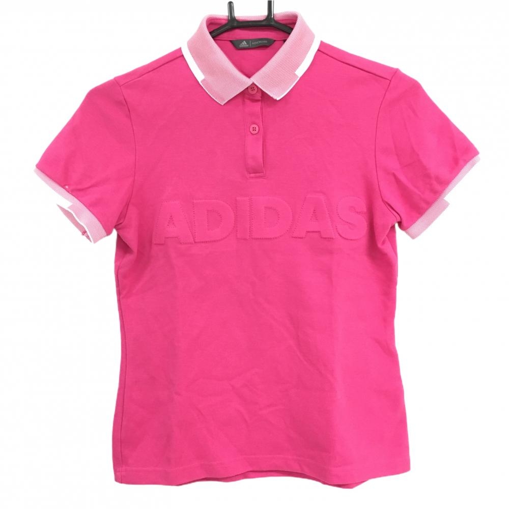 アディダス 半袖ポロシャツ ピンク×白 立体ロゴ レディース M ゴルフウェア adidas