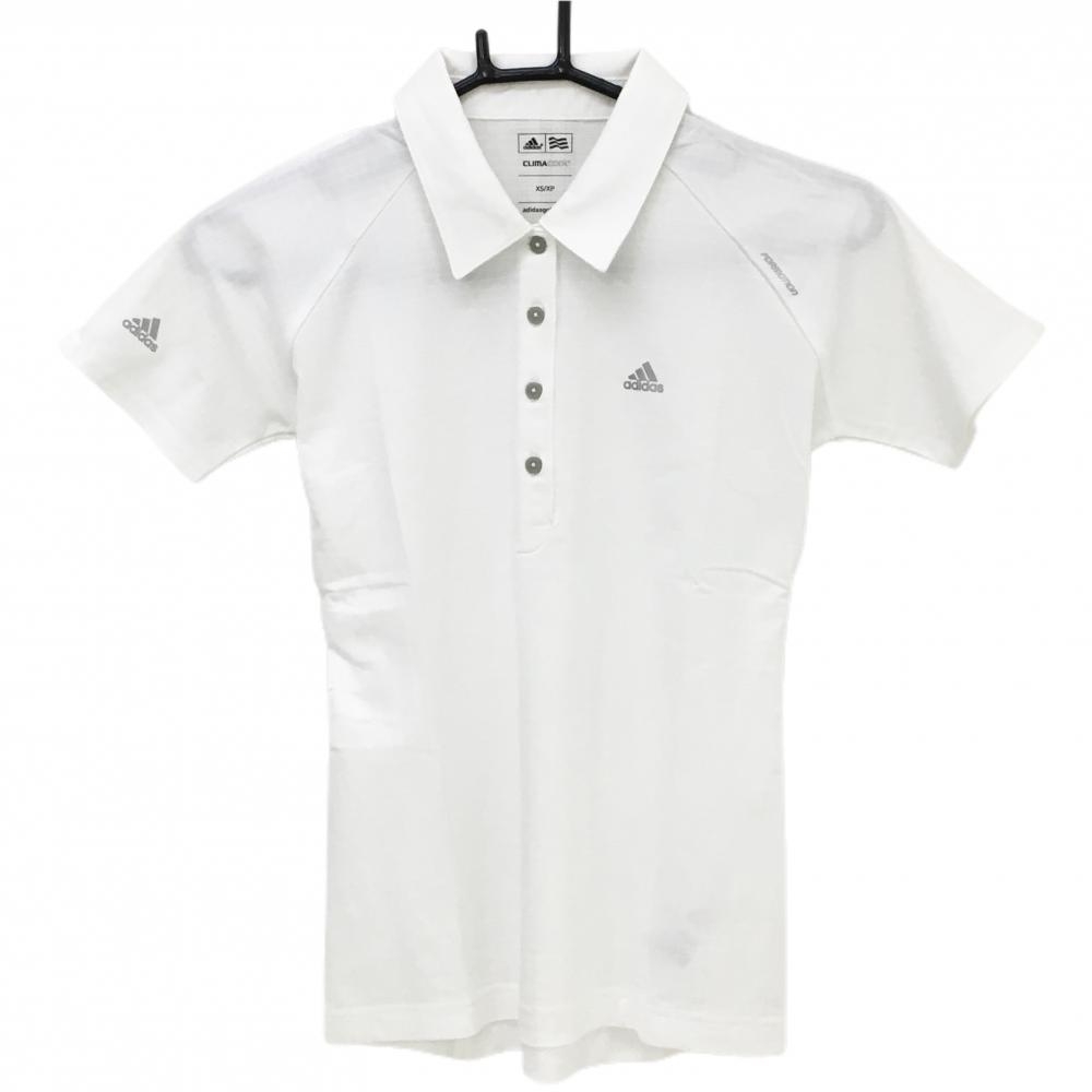 【未使用品】アディダス 半袖ポロシャツ 白 格子柄織生地 CLIMACOOL ストレッチ 背面3ライン  レディース XS/XP ゴルフウェア adidas