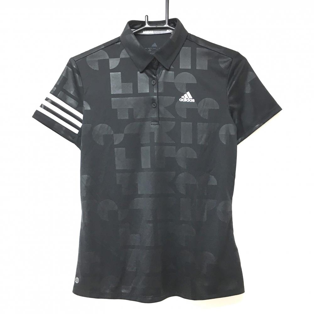 【超美品】アディダス 半袖ポロシャツ 黒×白 地模様 袖3ラインメッシュ レディース M ゴルフウェア adidas