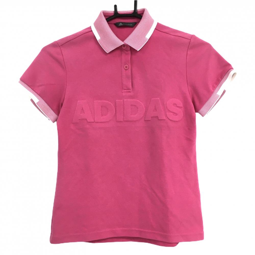 アディダス 半袖ポロシャツ ピンク×白 立体ロゴ ADICROSS レディース S ゴルフウェア adidas