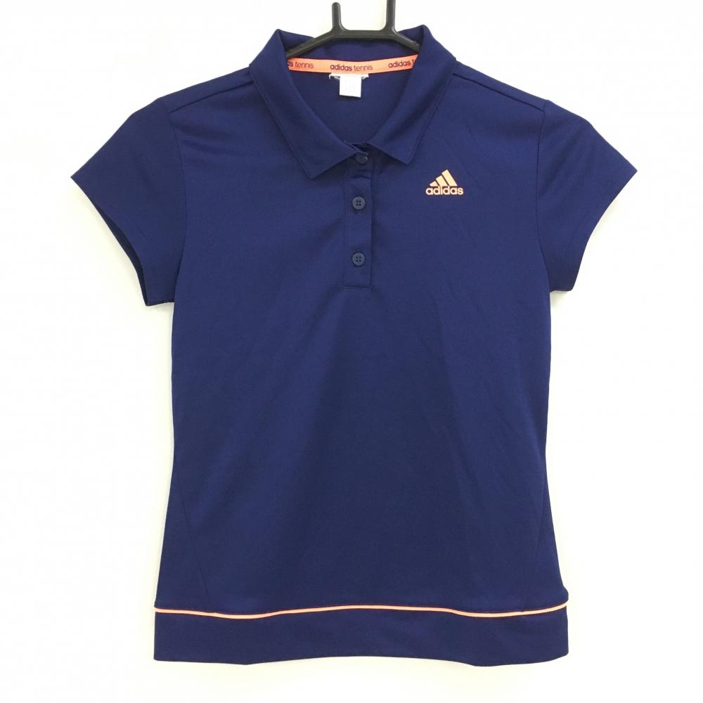 【美品】アディダス 半袖ポロシャツ ネイビー×オレンジ ロゴプリント  レディース 表記なし ゴルフウェア adidas