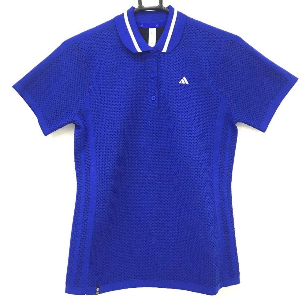 【新品】アディダス 半袖ポロシャツ ブルー×ブルー 凹凸生地  レディース M ゴルフウェア adidas