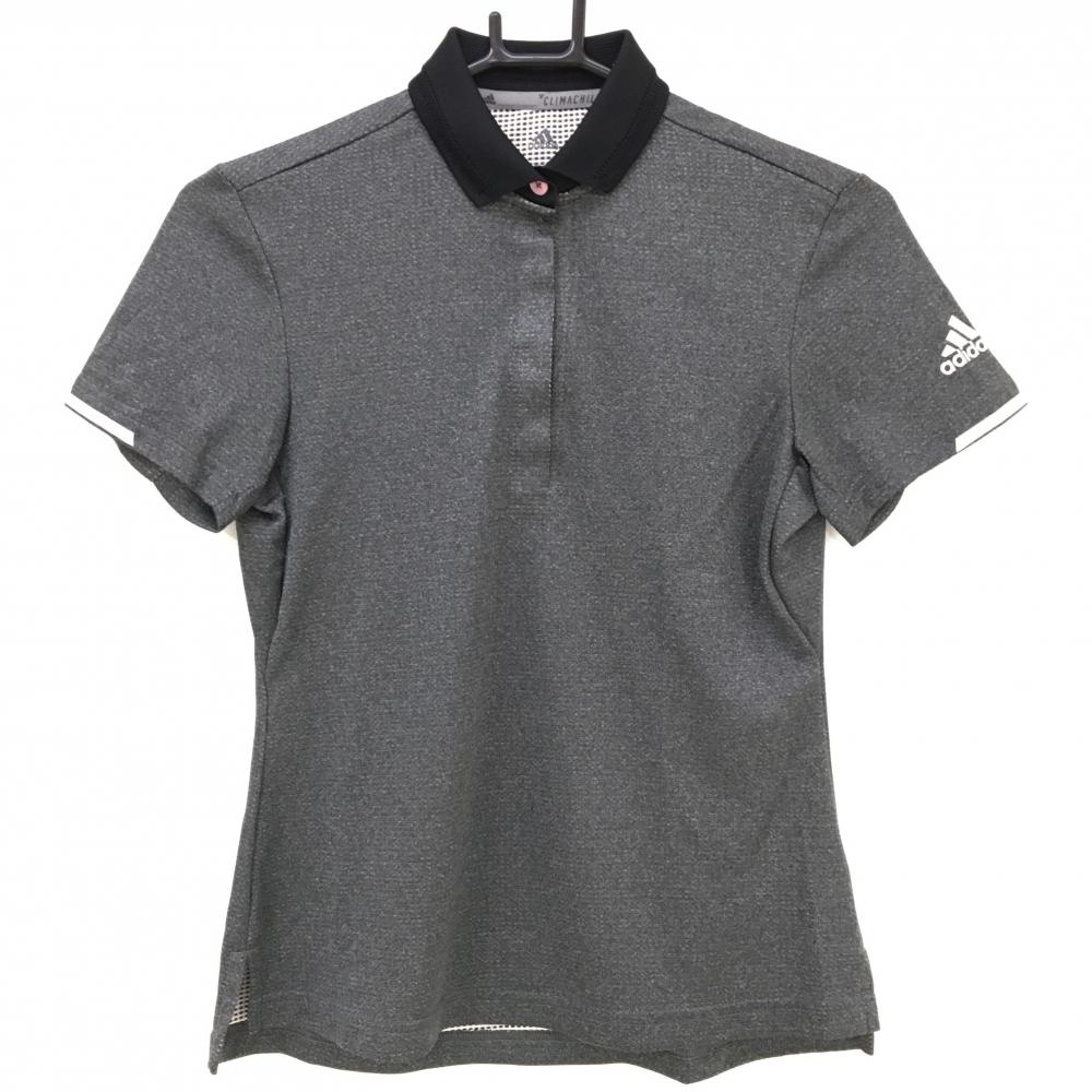 【超美品】アディダス 半袖ポロシャツ 杢グレー クリマチル 襟淵メッシュ レディース S ゴルフウェア adidas