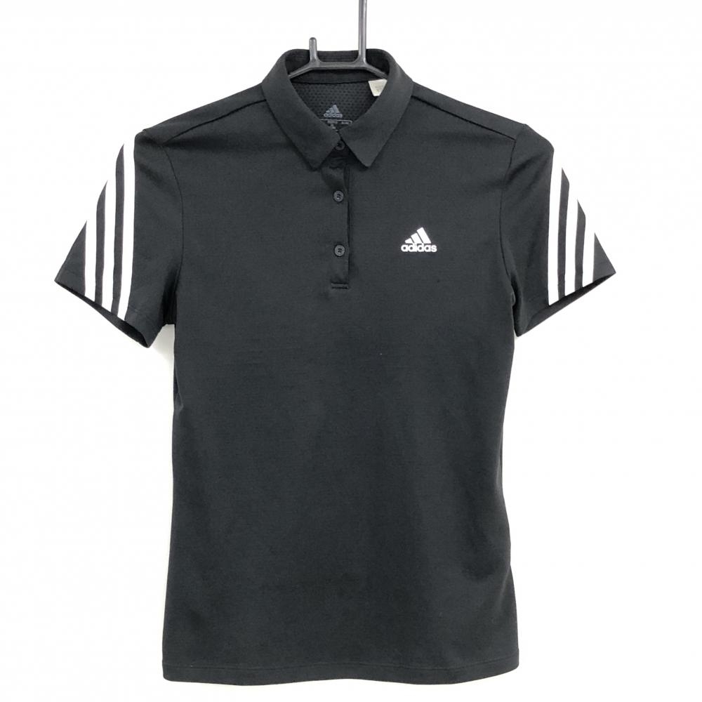 アディダス 半袖ポロシャツ 黒×白 袖3ライン  レディース S ゴルフウェア adidas
