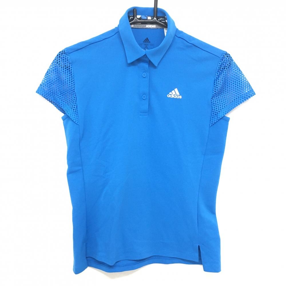 【超美品】アディダス 半袖ポロシャツ ブルー 袖メッシュ 胸元ロゴ レディース M ゴルフウェア adidas