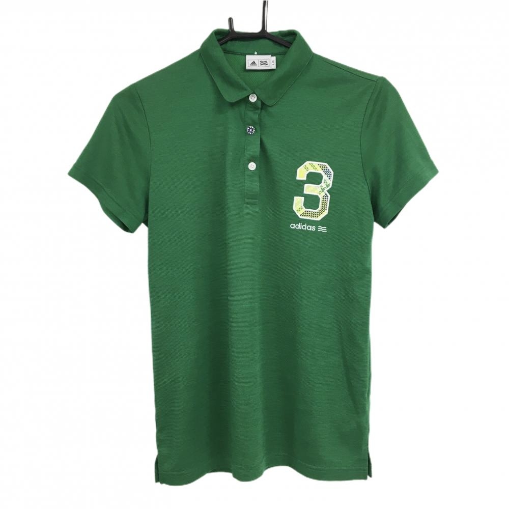 【超美品】アディダス 半袖ポロシャツ グリーン ワッペン総柄  レディース L/G ゴルフウェア adidas