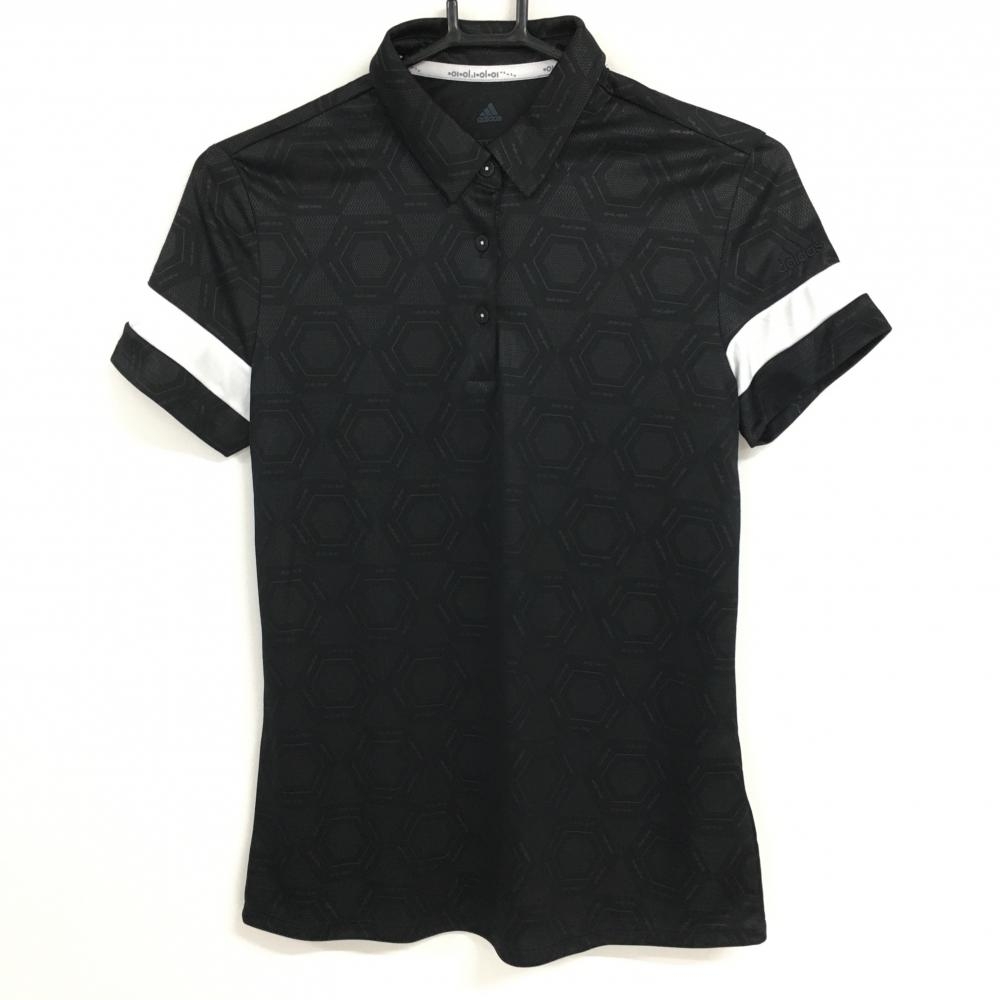 【超美品】アディダス 半袖ポロシャツ 黒×白 総柄 レディース OT ゴルフウェア adidas