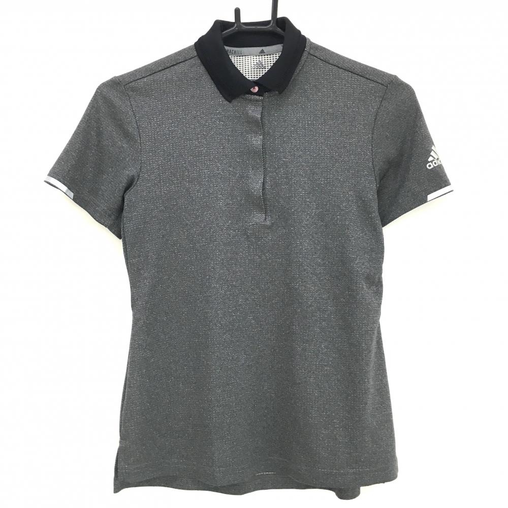 【美品】アディダス 半袖ポロシャツ 杢ダークグレー シリコンロゴ CLIMACHILL レディース M ゴルフウェア adidas