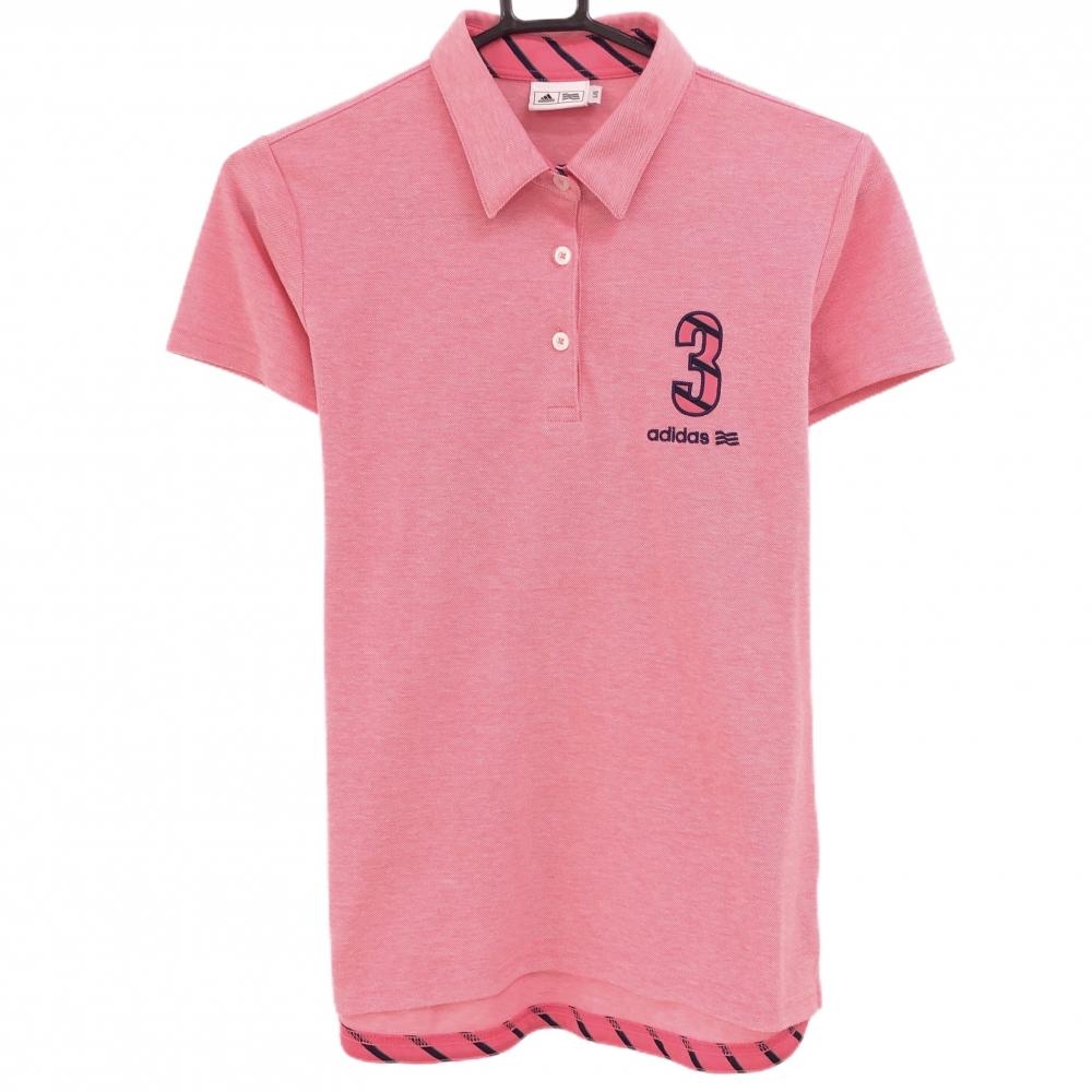 アディダス 半袖ポロシャツ 杢レッド ナンバリング レディース L/G ゴルフウェア adidas