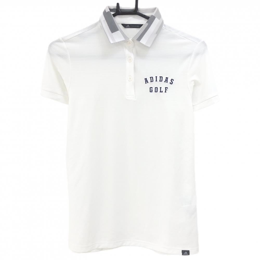 【超美品】アディダス 半袖ポロシャツ 白×グレー ボーダー地模様 ADICROSS レディース L ゴルフウェア adidas