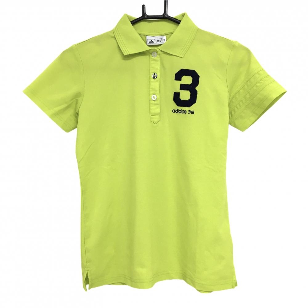 アディダス 半袖ポロシャツ ライトグリーン ロゴネイビー 袖3ライン レディース S/P ゴルフウェア adidas