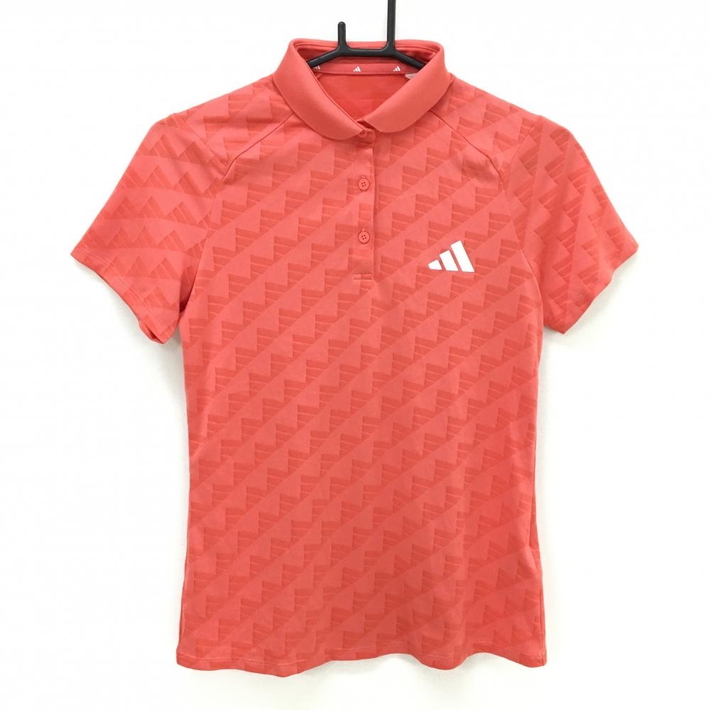 【超美品】アディダス 半袖ポロシャツ サーモンピンク ロゴ地模様 レディース M ゴルフウェア 2023年モデル adidas