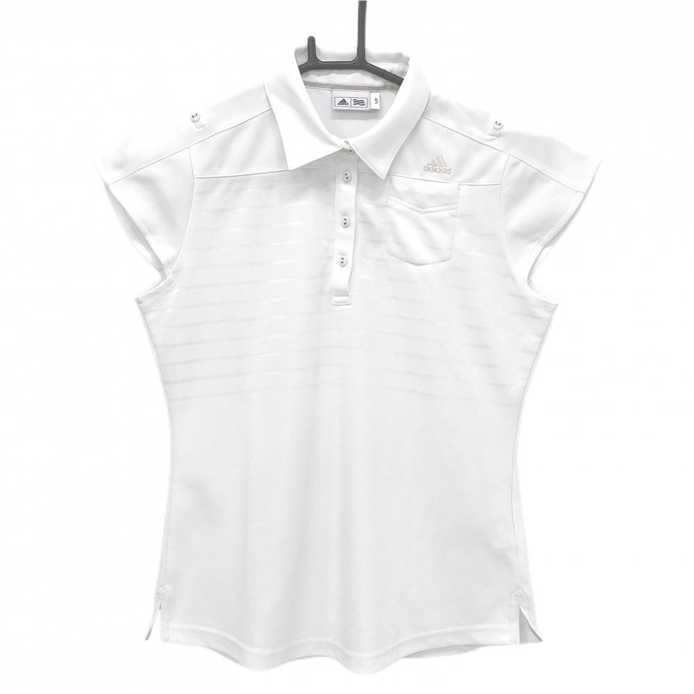 【超美品】アディダス 半袖ポロシャツ 白 上部ボーダー地模様 袖ロールアップ ノースリーブ  レディース S/P ゴルフウェア adidas