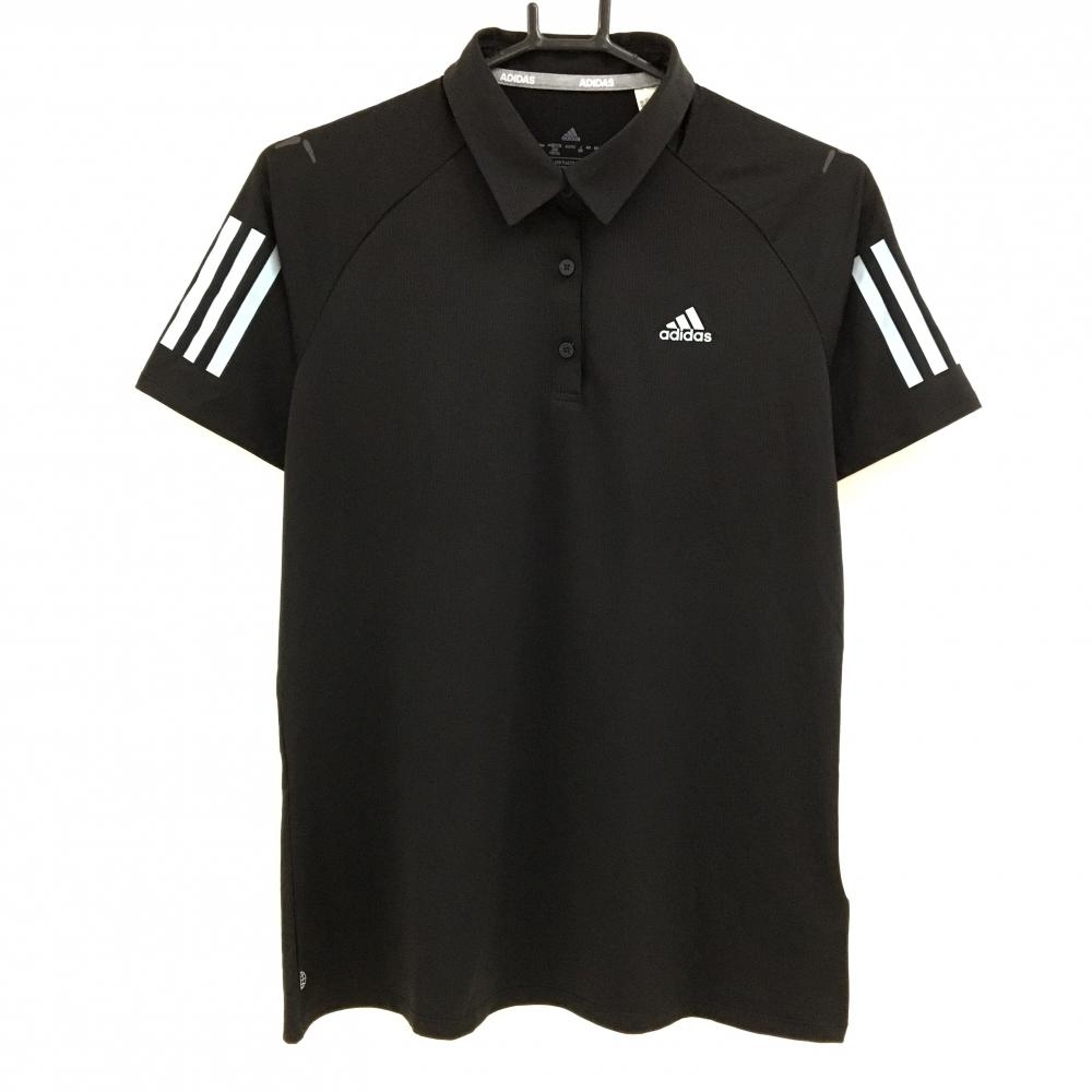 【超美品】アディダス 半袖ポロシャツ 黒 胸元ロゴ 袖3ライン レディース XOT ゴルフウェア adidas