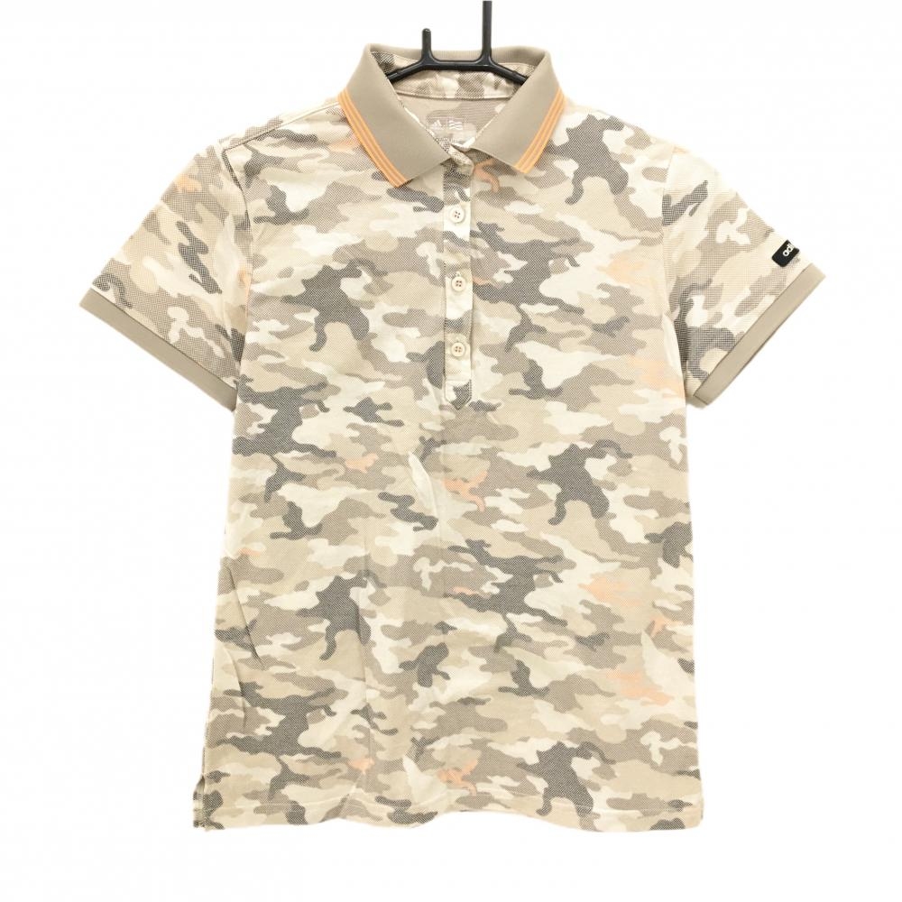 【美品】アディダス 半袖ポロシャツ ベージュ×グレー カモフラ 迷彩  レディース L/G ゴルフウェア adidas