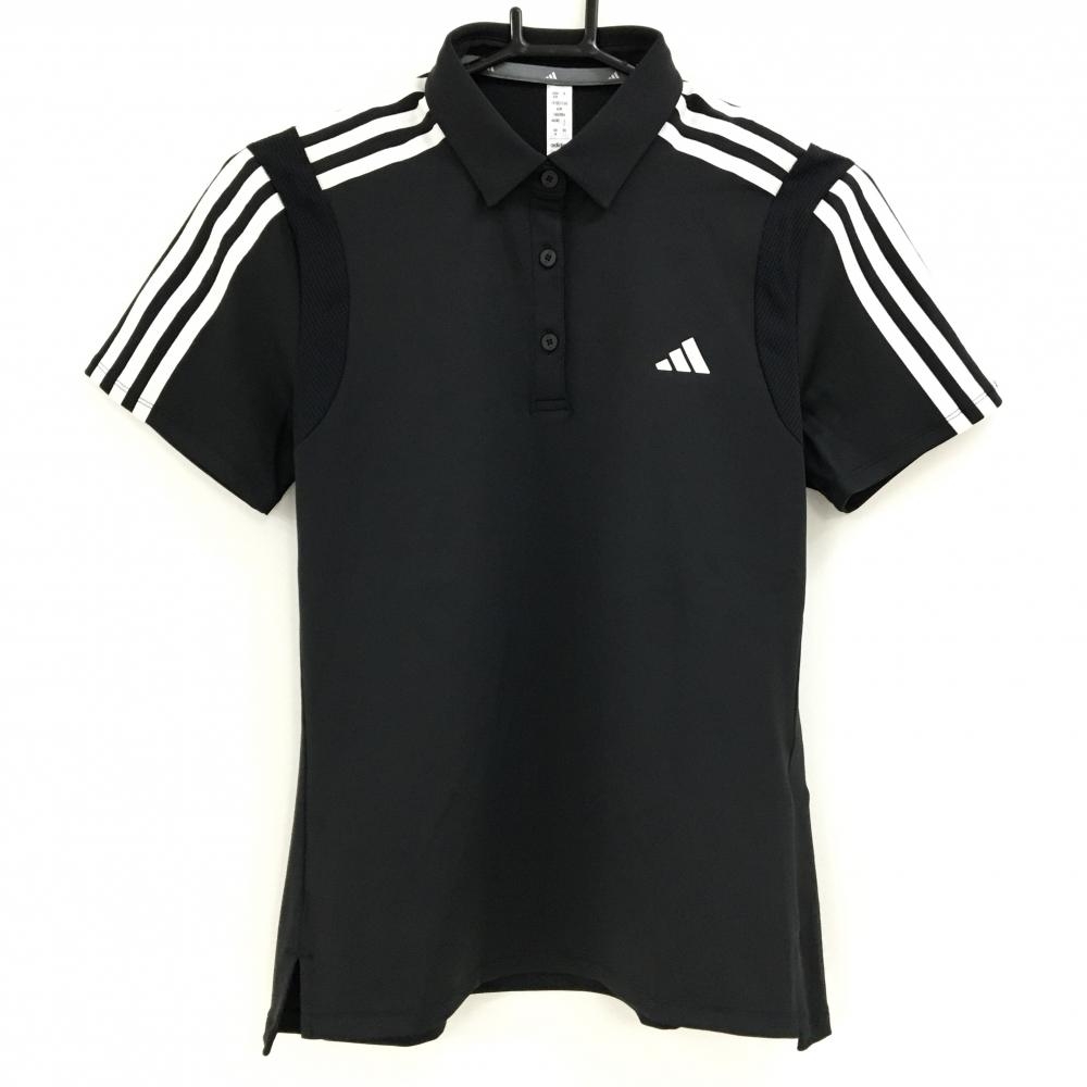 【新品】アディダス 半袖ポロシャツ 黒×白 肩・袖3ライン レディース L ゴルフウェア adidas