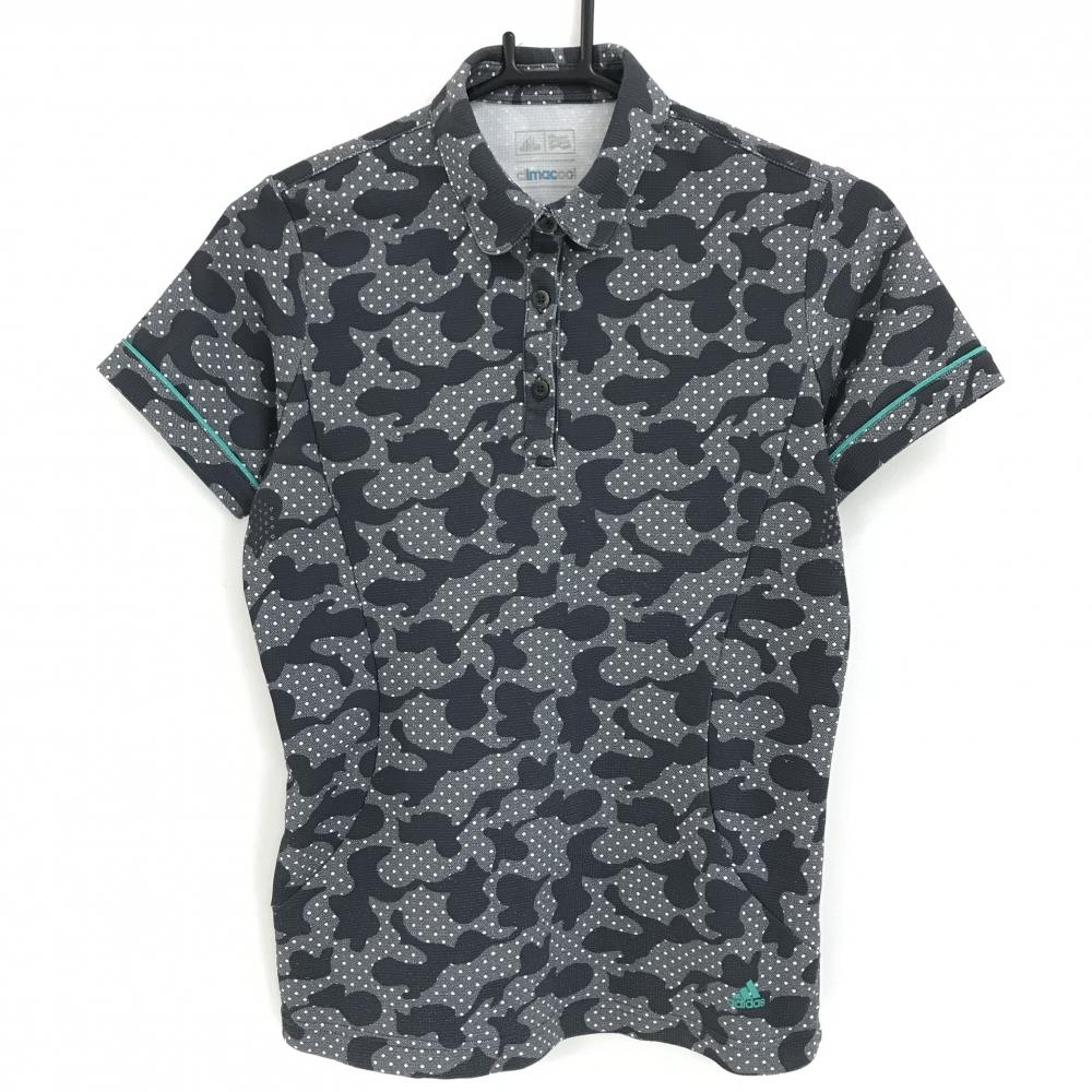 【美品】アディダス 半袖ポロシャツ ダークグレー×グレー×白 総柄 climacool レディース L/G ゴルフウェア adidas