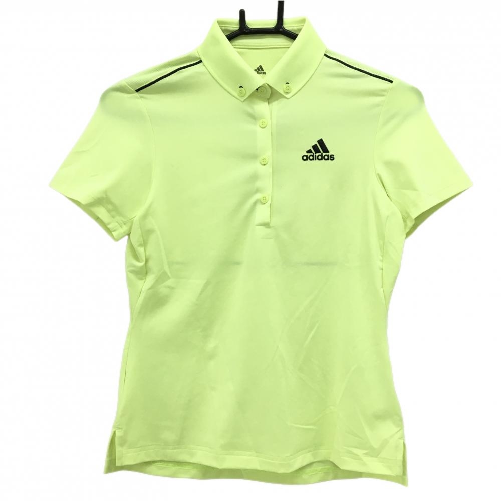アディダス 半袖ポロシャツ 蛍光イエロー ボタンダウン  レディース S ゴルフウェア adidas
