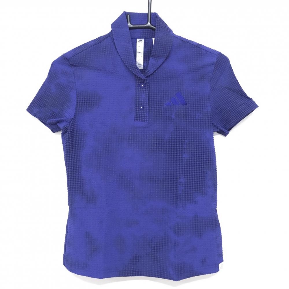 【美品】アディダス 半袖ポロシャツ ネイビー 凹凸生地 ショールカラー レディース S ゴルフウェア adidas