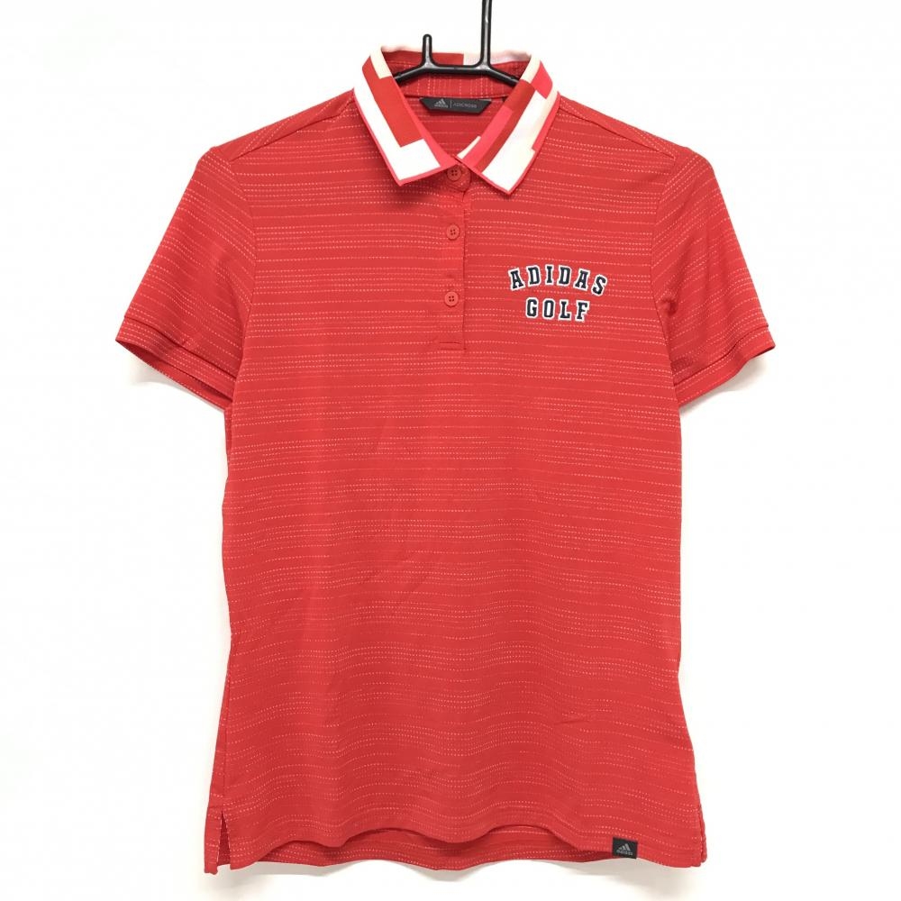 【超美品】アディダス 半袖ポロシャツ レッド×白 ドットボーダー ロゴ レディース OT ゴルフウェア adidas