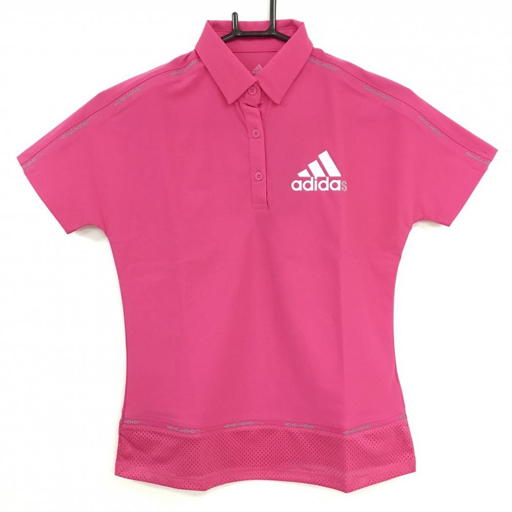 【新品】アディダス 半袖ポロシャツ ピンク×シルバー 裾メッシュ調 ストレッチ レディース S ゴルフウェア adidas
