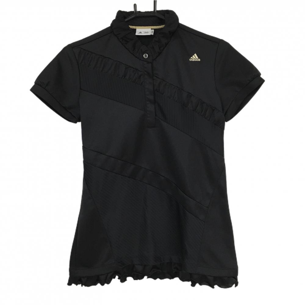 【美品】アディダス 半袖ポロシャツ 黒 前柄 スタンドカラー ハーフジップ レディース M/M ゴルフウェア adidas