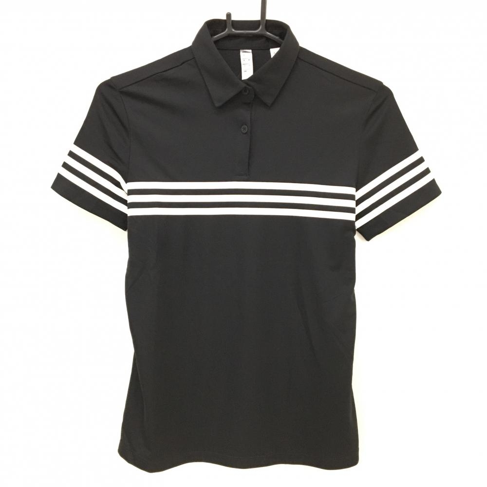 【美品】アディダス 半袖ポロシャツ 黒×白 3ライン  レディース M ゴルフウェア adidas