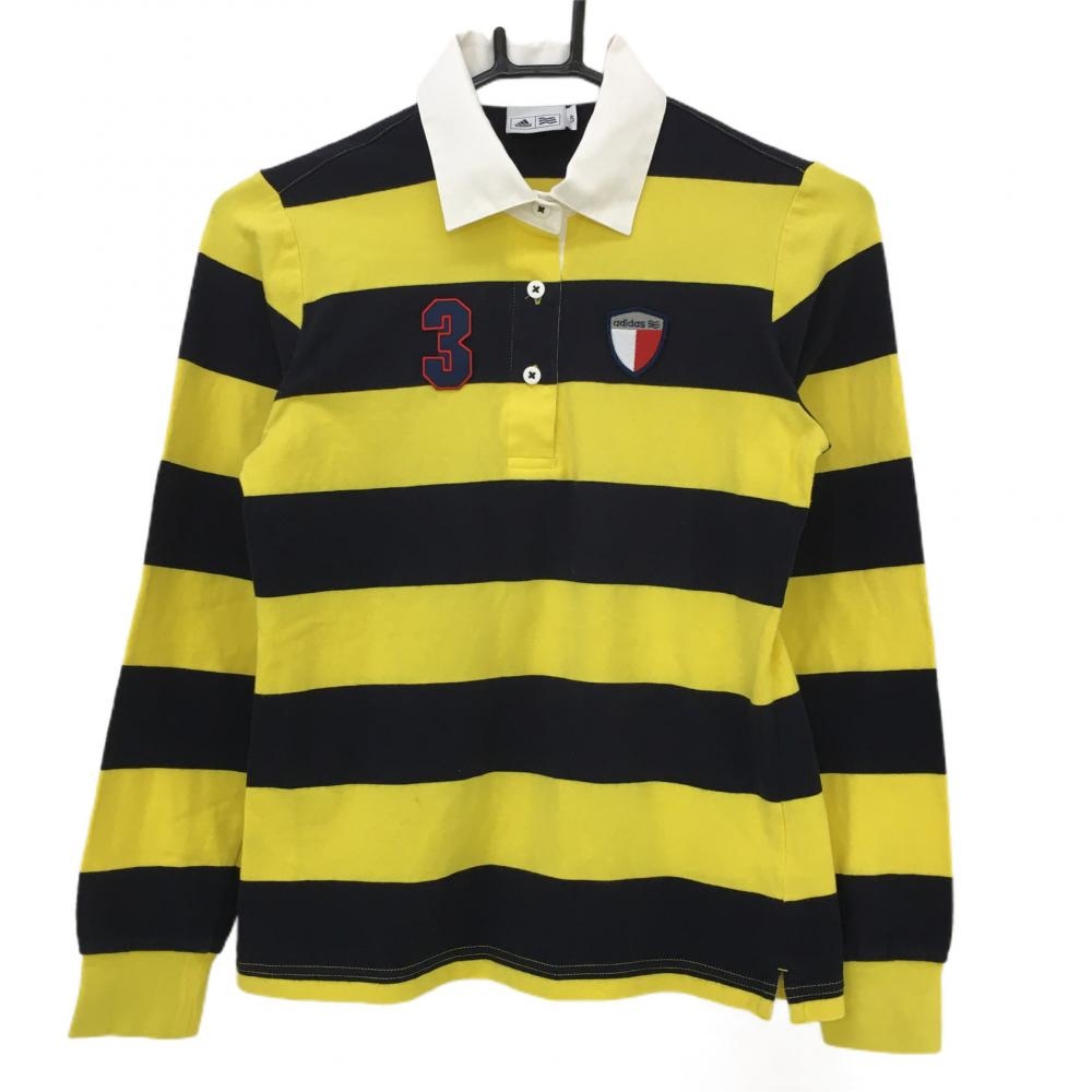 アディダス 長袖ポロシャツ イエロー×ネイビー ボーダー レディース S/P ゴルフウェア adidas