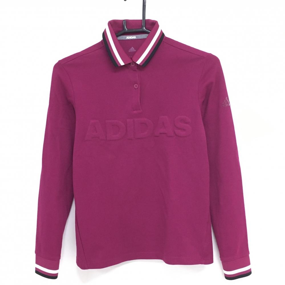 アディダス 長袖ポロシャツ パープル 立体ロゴ レディース L ゴルフウェア adidas