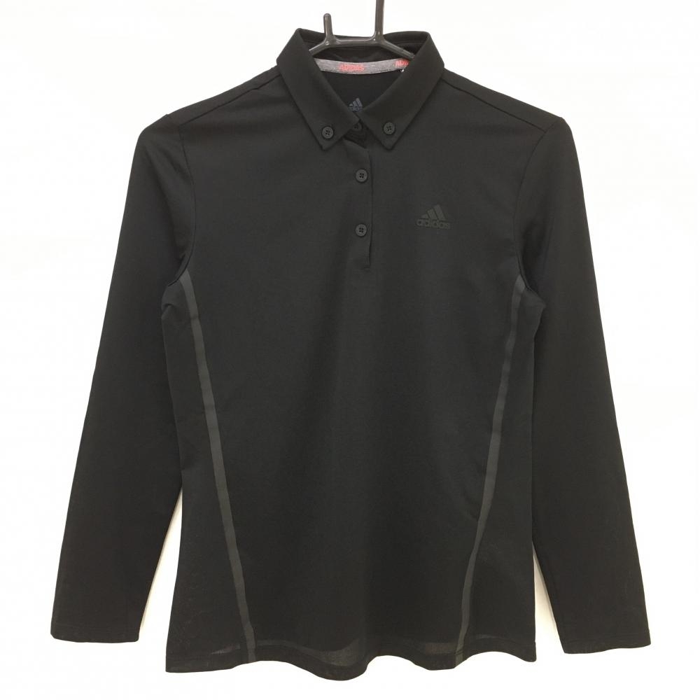 【超美品】アディダス 長袖ポロシャツ 黒 下部織生地 ボタンダウン  レディース M ゴルフウェア adidas