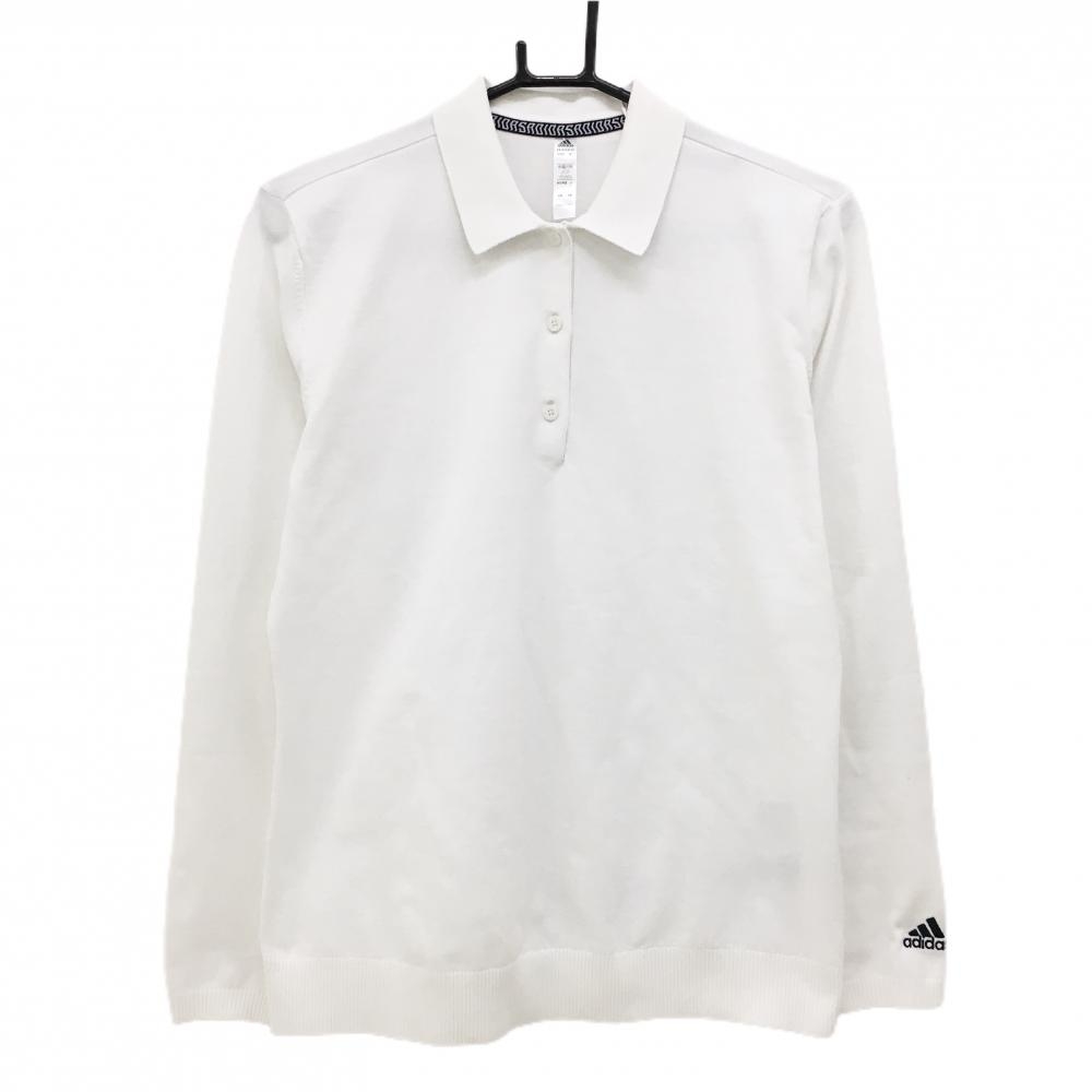 アディダス 長袖ニットポロシャツ 白 袖口ロゴ レディース OT ゴルフウェア adidas