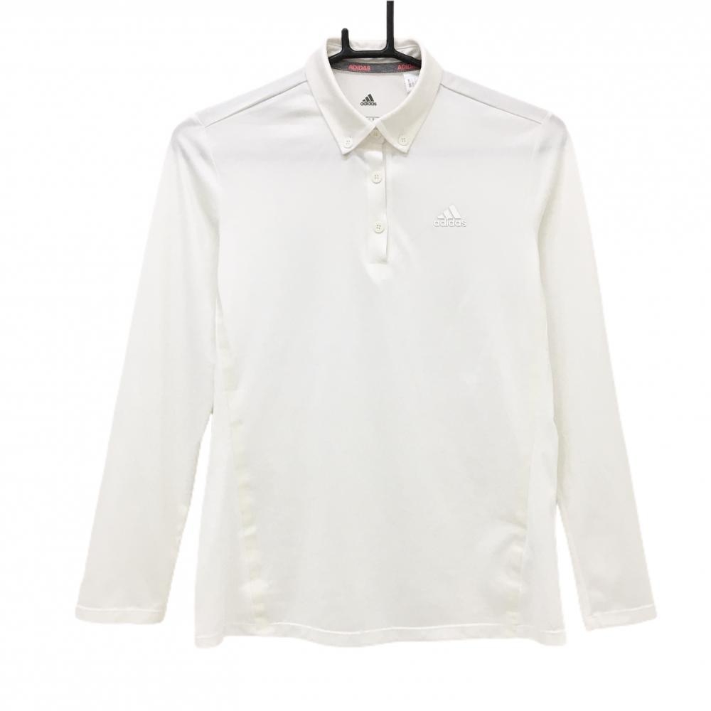 アディダス 長袖ポロシャツ 白 立体ロゴ 一部透け感 レディース M ゴルフウェア adidas