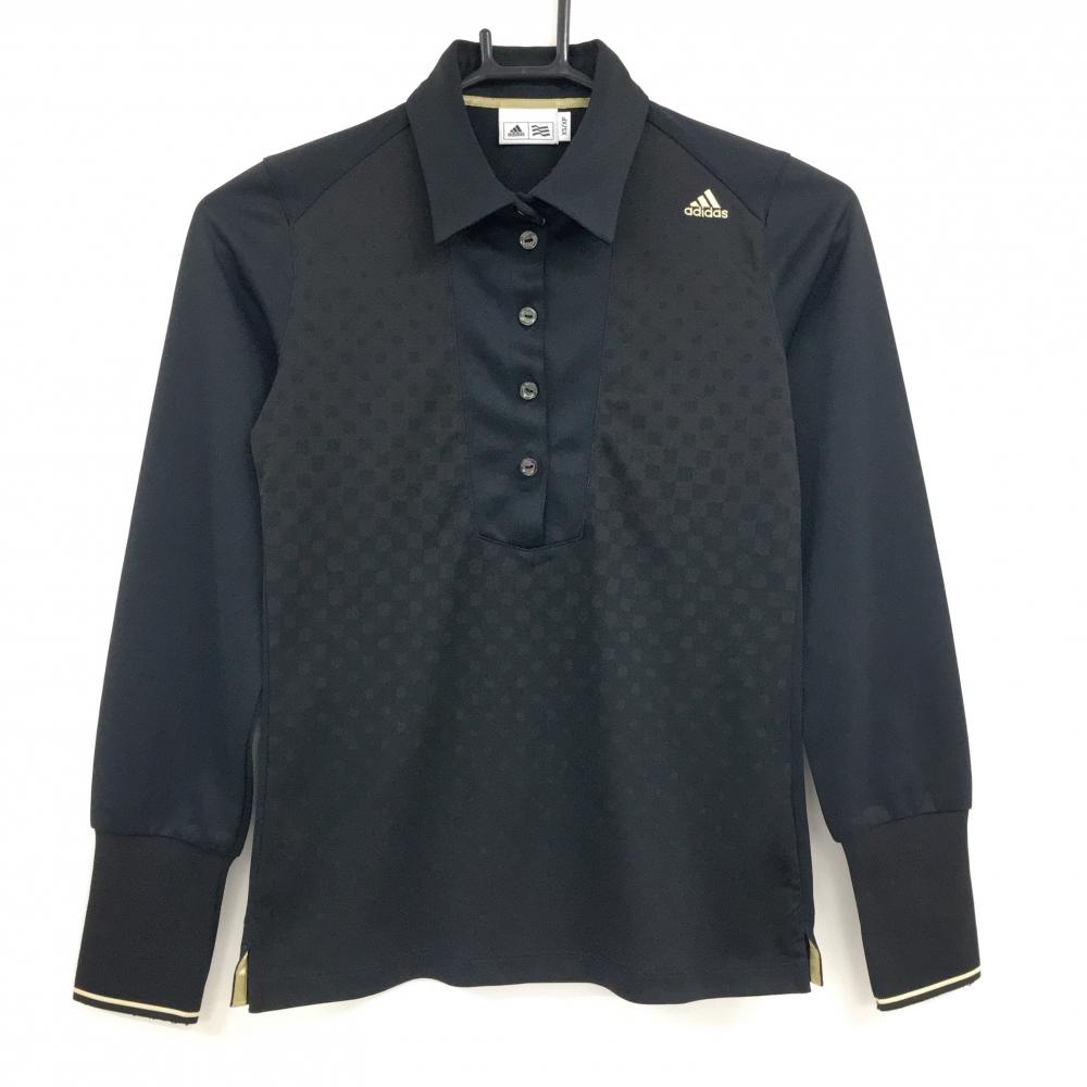 【超美品】アディダス 長袖ポロシャツ 黒 前身頃地模様  レディース XS/XP ゴルフウェア adidas