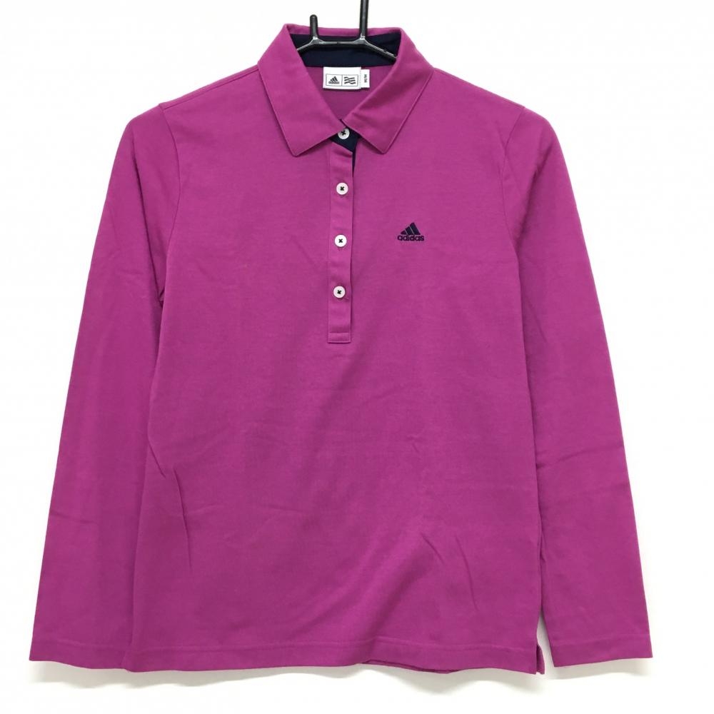 【美品】アディダス 長袖ポロシャツ パープル＆ネイビー 胸ロゴ  レディース M/M ゴルフウェア adidas