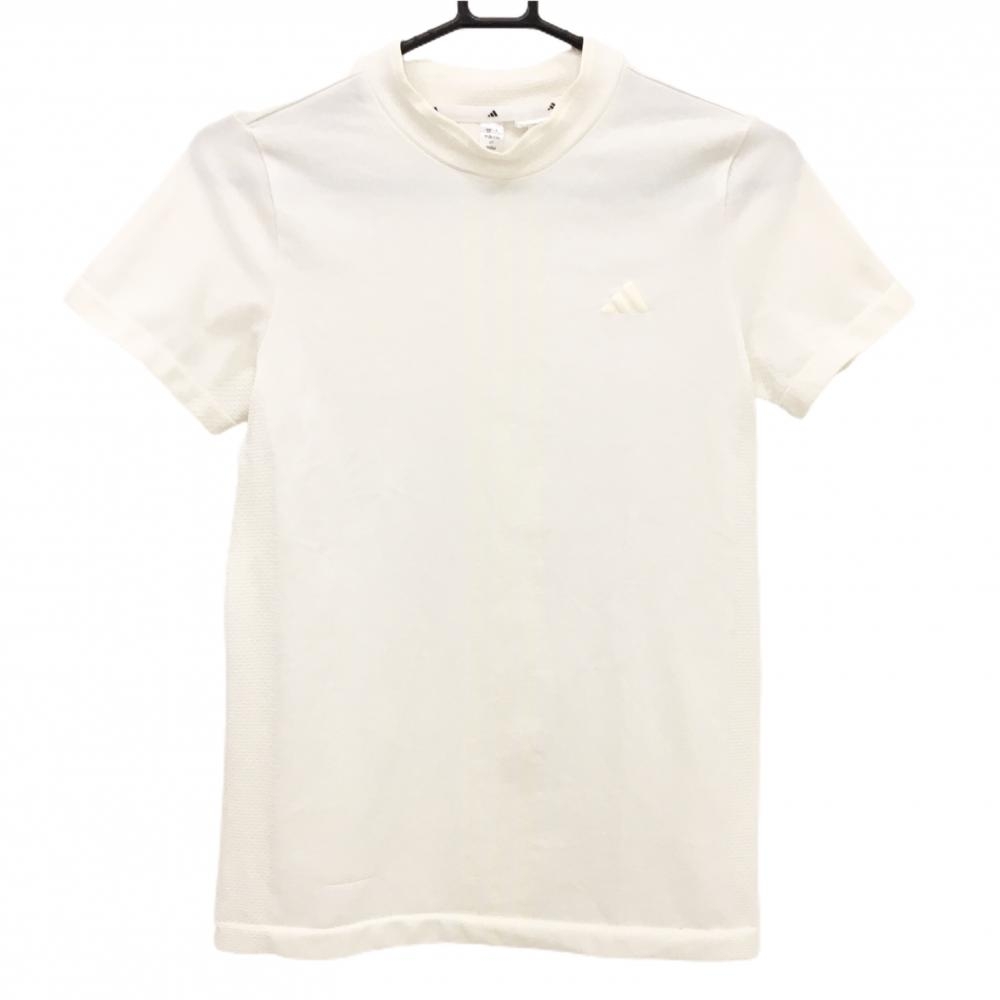 【美品】アディダス ニットTシャツ アイボリー サイドメッシュ調 胸元ロゴ レディース M ゴルフウェア adidas