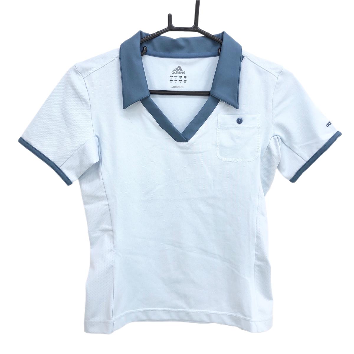 【新品】アディダス 半袖スキッパーシャツ ライトブルー×グレー 胸ポケット レディース M ゴルフウェア adidas