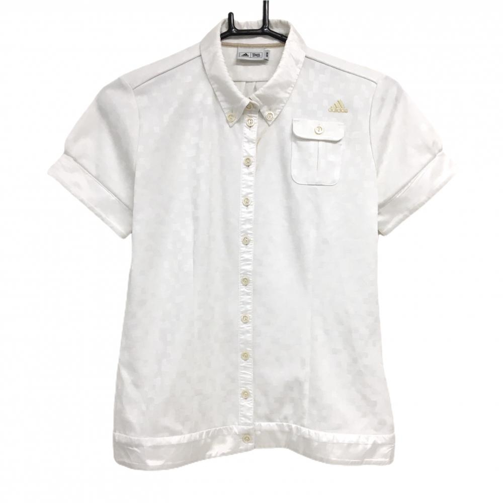 アディダス 半袖ポロシャツ 白 地模様 ロゴ刺しゅう 胸ポケット レディース M/M ゴルフウェア adidas