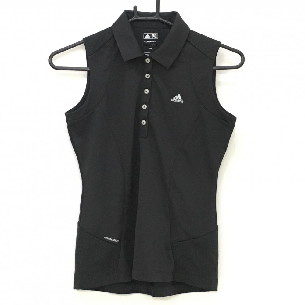 【美品】アディダス ノースリーブポロシャツ 黒 CLIMACOOL 後ろ地模様 後ろ3ライン レディース S/P(S) ゴルフウェア adidas