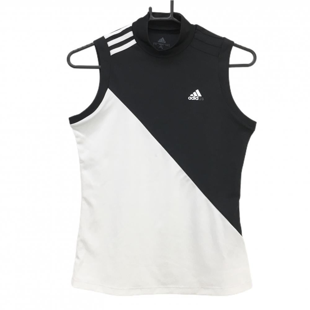 【美品】アディダス ノースリーブハイネックシャツ 白×黒 バイカラー AEROREADY 胸元ロゴ一部はがれ レディース S ゴルフウェア adidas