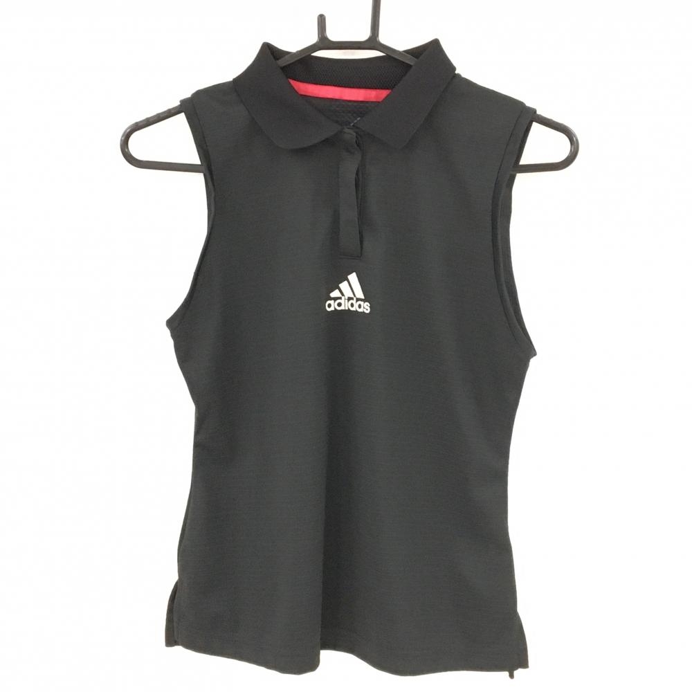 【美品】アディダス ノースリーブポロシャツ 黒 フロントロゴ レディース S ゴルフウェア adidas
