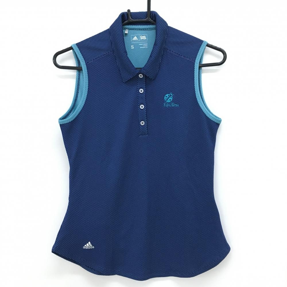 【超美品】アディダス ノースリーブポロシャツ ネイビー×ライトブルー ピンドット風 Ko Olina レディース S ゴルフウェア adidas