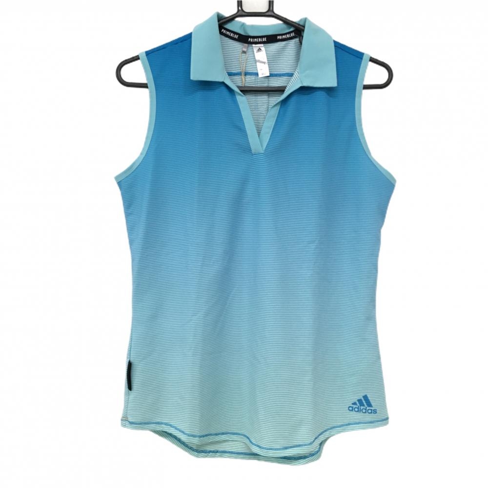 【新品】アディダス ノースリーブスキッパーシャツ ブルー ボーダー グラデーション レディース OT ゴルフウェア adidas