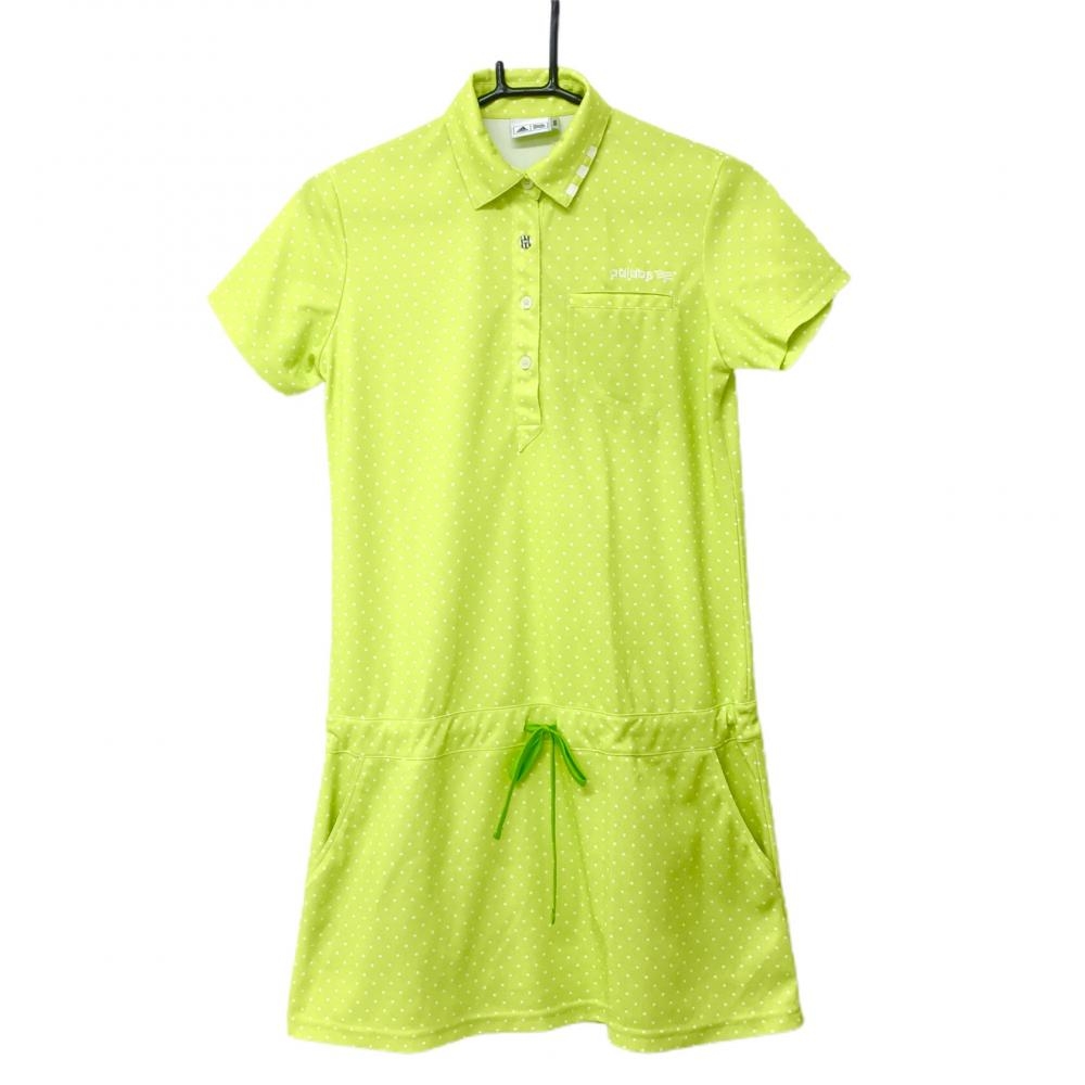 【超美品】アディダス 半袖ポロワンピース ライトグリーン×白 ドット柄 ロゴ刺しゅう  レディース M/M ゴルフウェア adidas