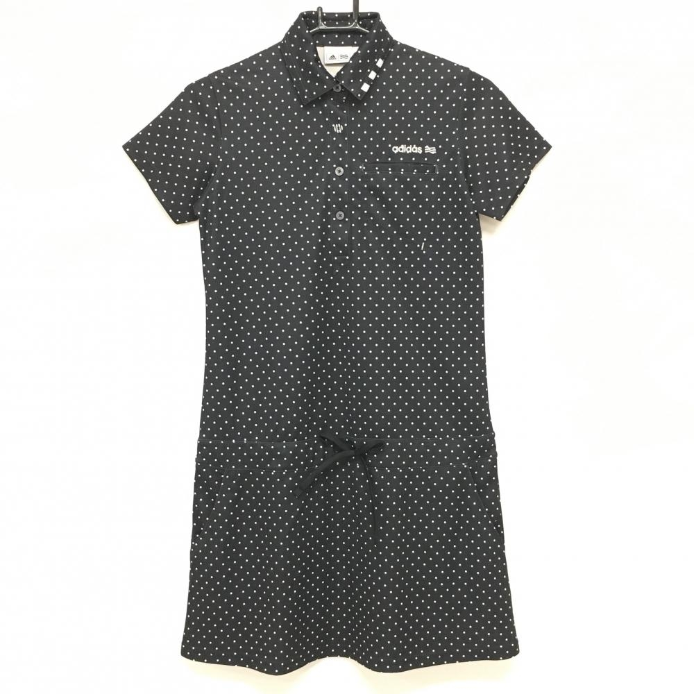 【超美品】アディダス 半袖ワンピース 黒×白 ドット 胸ポケット付 レディース S/P ゴルフウェア adidas