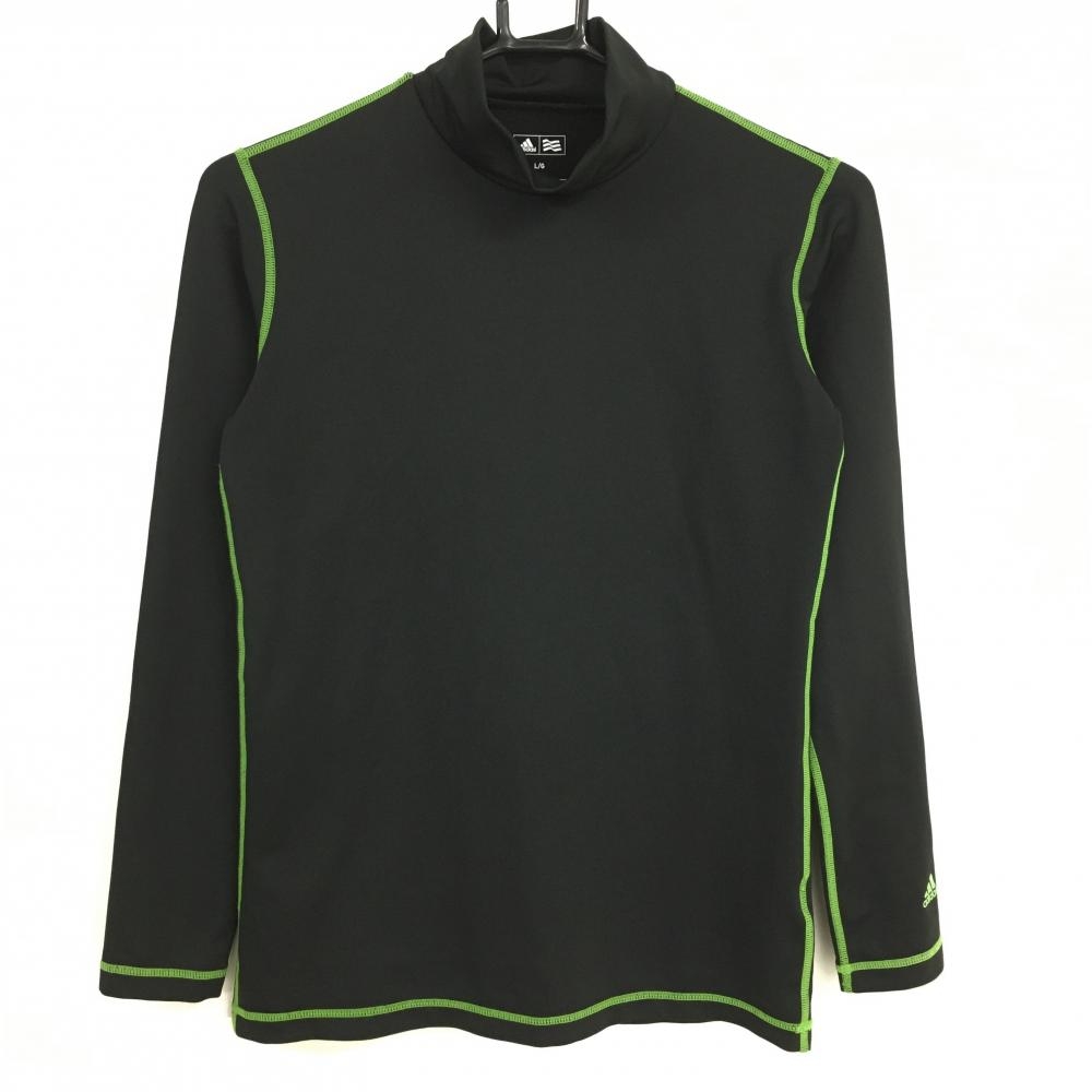 【超美品】アディダス インナーシャツ 黒×グリーン 袖ロゴ レディース L/G ゴルフウェア adidas 画像